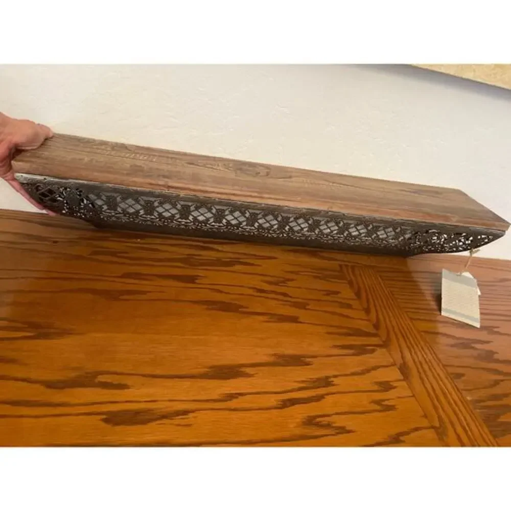Belle Maison Decirative shelf Bronze tone metal with rustic wood top - Picture 1 of 6